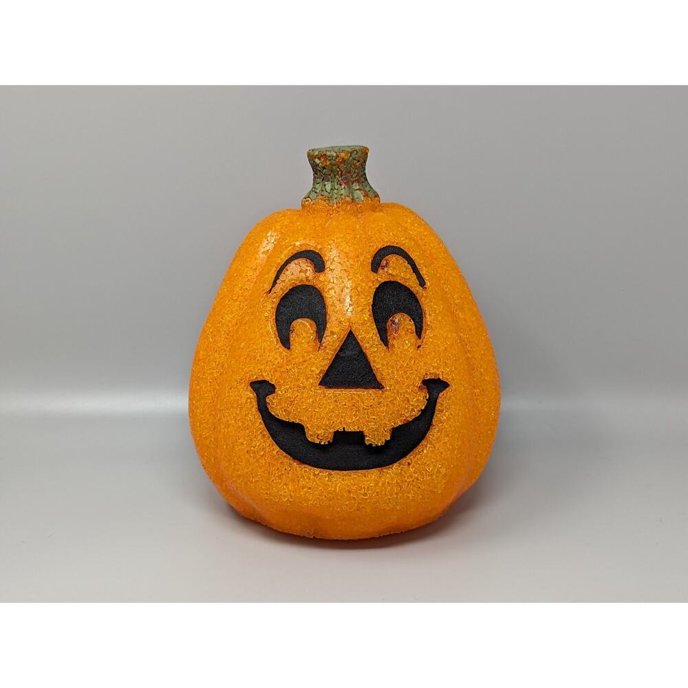 Light Up 10" Pumpkin Halloween Jack O Lantern Melted Plastic Blow Mold Works JOL